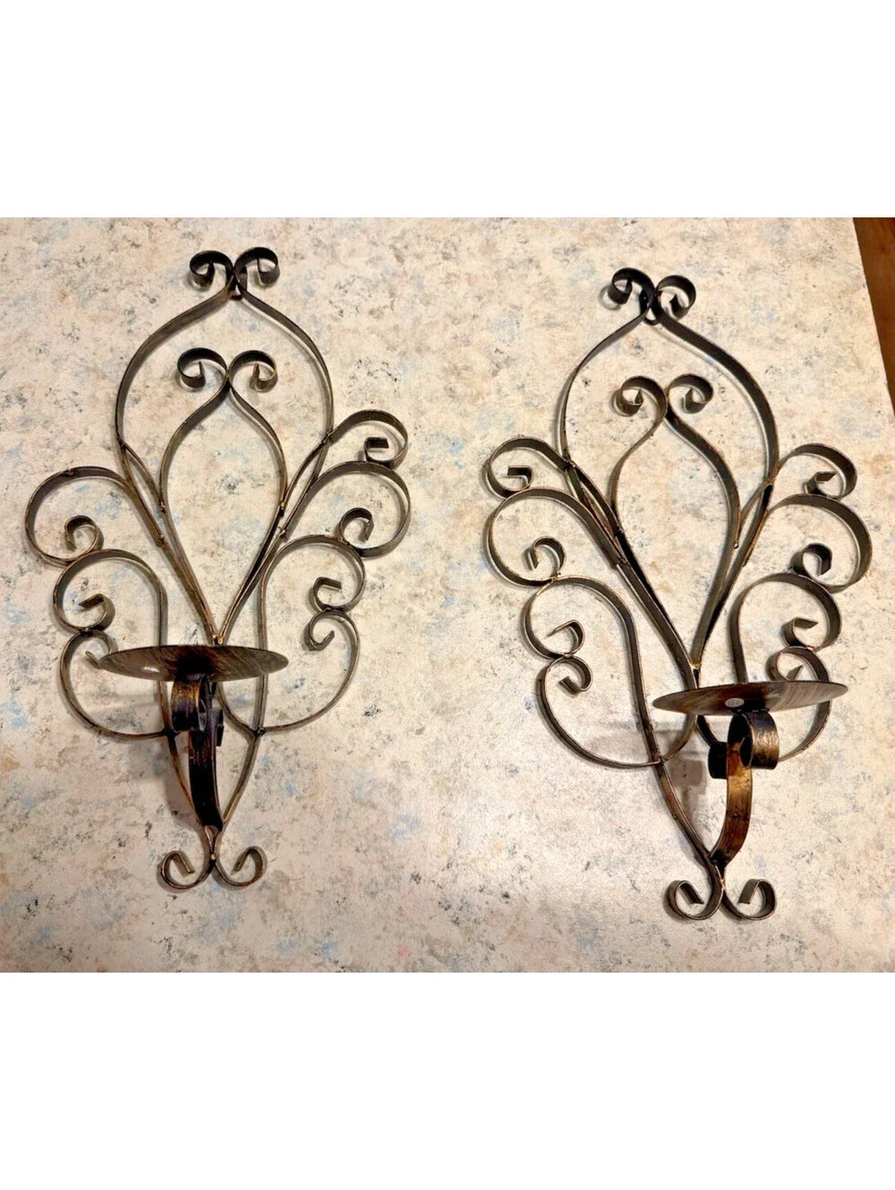 Set Of 2 Decorative Metal Candle Holder Wall Sconces, scroll design, MCM